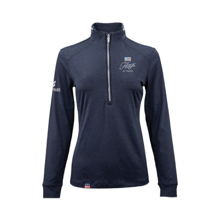 Navy long-sleeve 1/4 Zip with a zipper on a white background