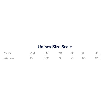 Unisex size scale chart with categories for Men's and Women's sizes.