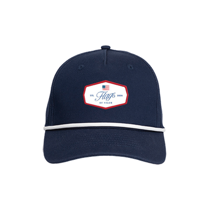 Navy blue cap with a logo on a white background