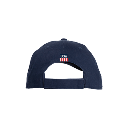 Navy blue cap with 'USA' logo on a white background