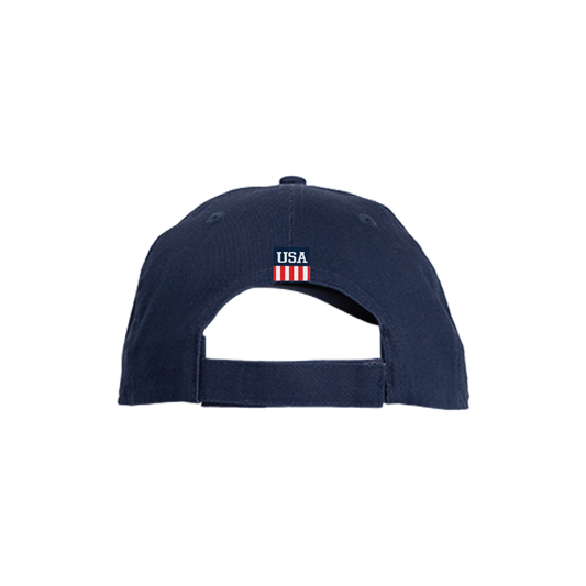Navy blue cap with 'USA' logo on a white background