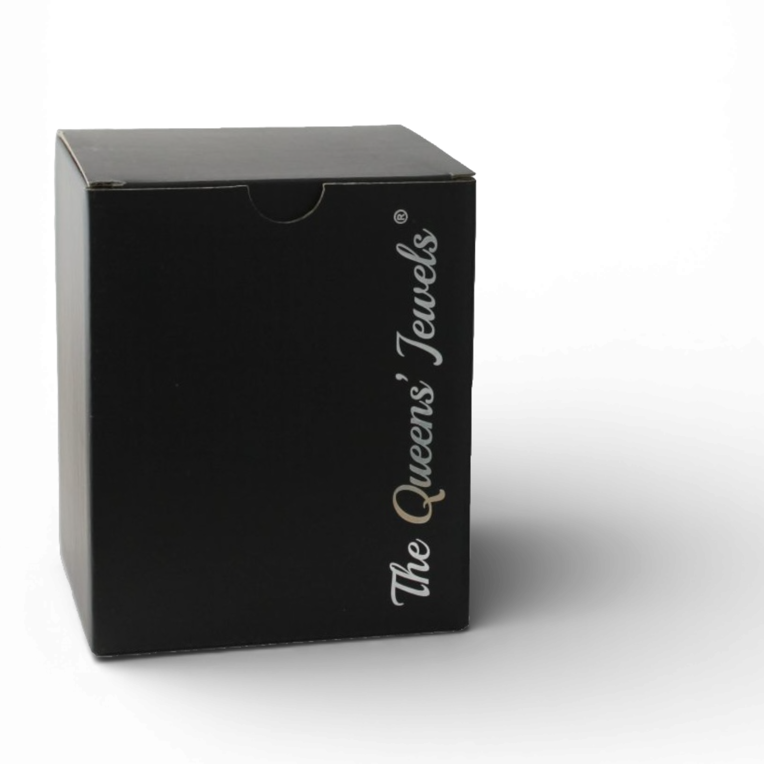 Black box with 'The Queen's Jewels' branding 