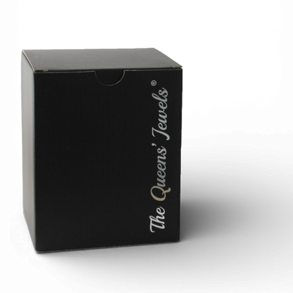 Black box with 'The Queen's Jewels' branding 