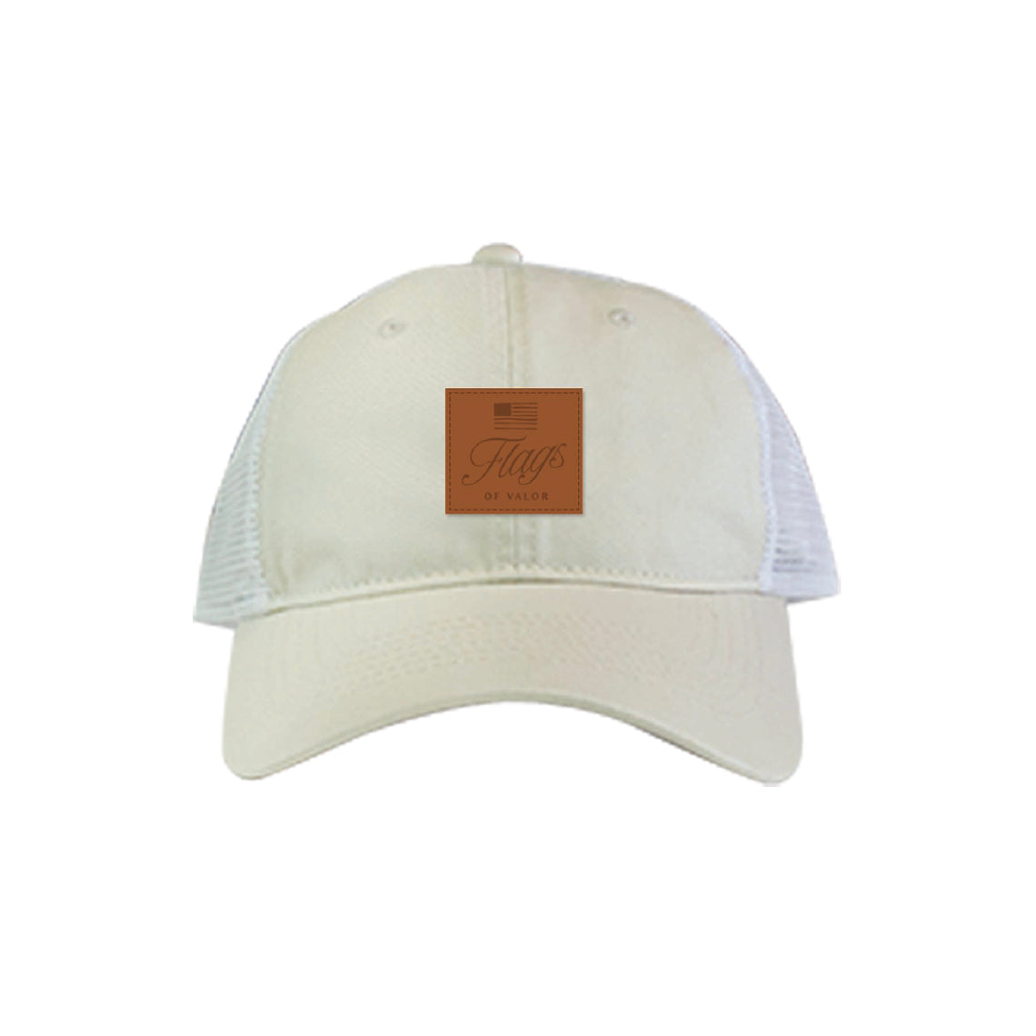 Beige cap with a brown patch on a white background